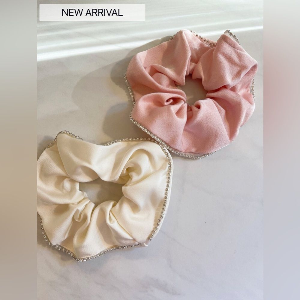 TRÉSOR Rhinestones Satin Oversized Scrunchies Set - 2 pc